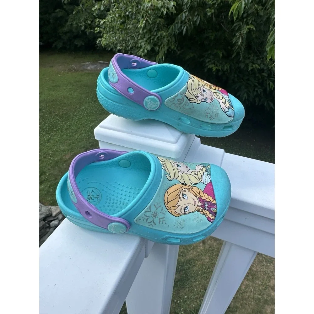 Disney Frozen Elsa Crocs Toddler Clogs Blue Glitter Size C8
